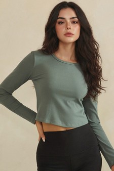Pure Comfort Ribbed Long Sleeve Cropped Fitted Top