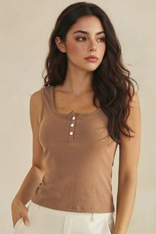 ETA 06/04/26 - Ribbed Scoop Neck Button Front Tank Top