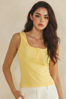 ETA 05/29/26 - Ribbed Scoop Neck Button Front Tank Top