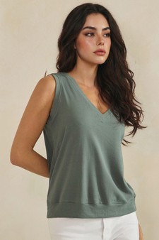 LuxeAir Ribbed Relaxed V-Neck Tank Top style 3