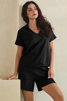 Relaxed Thin Modal Scuba Collared Top and Shorts Set style 4