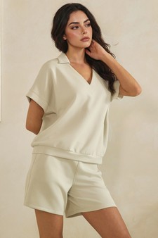 ETA 04/10/26 - Relaxed Thin Modal Scuba Collared Top and Shorts Set style 3