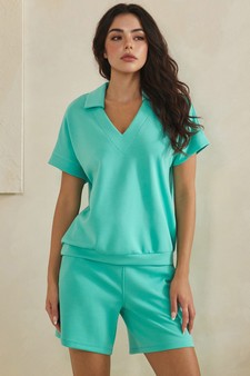 ETA 04/10/26 - Relaxed Thin Modal Scuba Collared Top and Shorts Set style 4