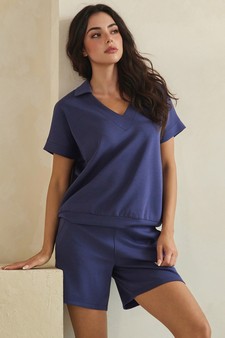 ETA 04/10/26 - Relaxed Thin Modal Scuba Collared Top and Shorts Set style 4