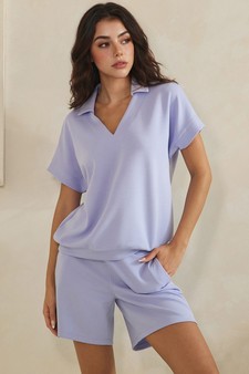 ETA 04/10/26 - Relaxed Thin Modal Scuba Collared Top and Shorts Set style 4