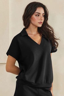 ETA 05/22/26 - Relaxed Collared V-Neck Thin Modal Scuba Short Sleeve Top style 3