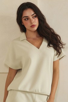 ETA 04/10/26 - Relaxed Collared V-Neck Thin Modal Scuba Short Sleeve Top style 4