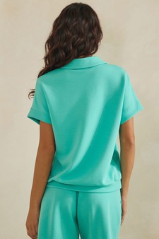 ETA 04/10/26 - Relaxed Collared V-Neck Thin Modal Scuba Short Sleeve Top style 2