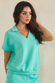 ETA 04/10/26 - Relaxed Collared V-Neck Thin Modal Scuba Short Sleeve Top style 3