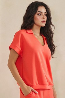 ETA 04/10/26 - Relaxed Collared V-Neck Thin Modal Scuba Short Sleeve Top style 3