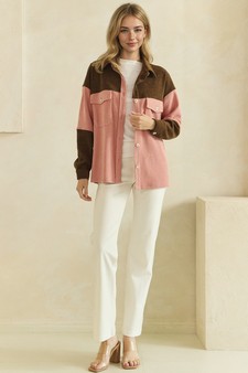 ETA 08/14/26 - Two Tone Colorblock Corduroy Button-Up Shacket style 5