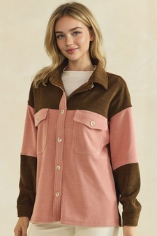 ETA 08/14/26 - Two Tone Colorblock Corduroy Button-Up Shacket