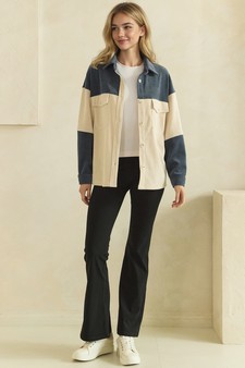 ETA 08/21/26 - Two Tone Colorblock Corduroy Button-Up Shacket style 5