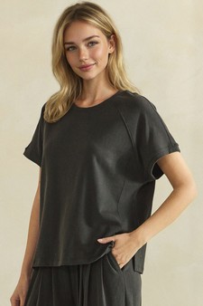 Relaxed Crew Neck Raglan Style Short Sleeve Top style 3