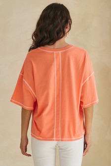 ETA 05/22/26 - Soft Cotton Relaxed V-Neck Top with Contrast Stitching style 2