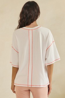 ETA 05/22/26 - Soft Cotton Relaxed V-Neck Top with Contrast Stitching style 2