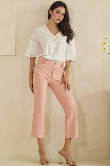 ETA 05/22/26 - Soft Cotton Relaxed V-Neck Top with Contrast Stitching style 5