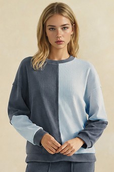 ETA 07/24/26 - Raw Edge Colorblock Soft Corduroy Relaxed Pullover