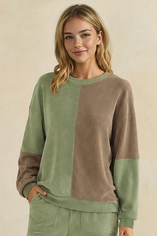 Raw Edge Colorblock Soft Corduroy Relaxed Pullover