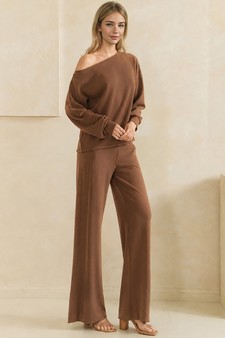 ETA 09/04/26 - Sofie Soft Draped Off The Shoulder Pullover Top and Bottom Set