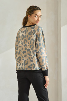 Women's Lightwash Leopard Print French Terry Long Sleeve Top style 4