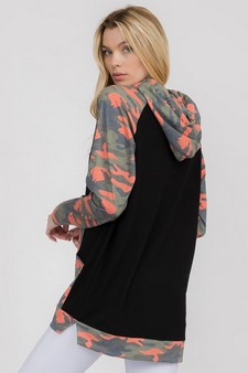 Women’s I Heart Camo Hoodie With Contrast Sleeves style 3