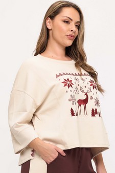 Women's Reindeer in the Snow UltraComfy Embroidered Top (Open Pack) style 3
