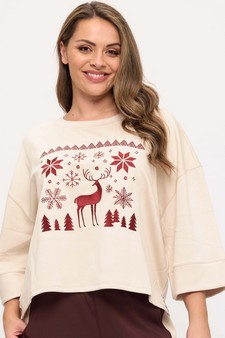 Women's Reindeer in the Snow UltraComfy Embroidered Top (Open Pack) style 4