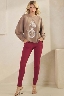 Women's Nautical Anchor Graphic Long Sleeve Cotton Top style 5