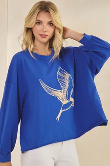 Women's Bird in Flight Graphic Long Sleeve Cotton Top style 3