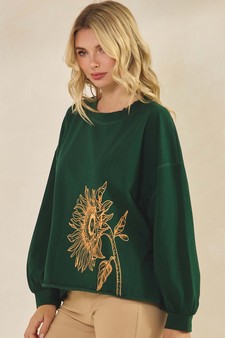 Women's Blooming Sunflower Graphic Long Sleeve Cotton Top style 3