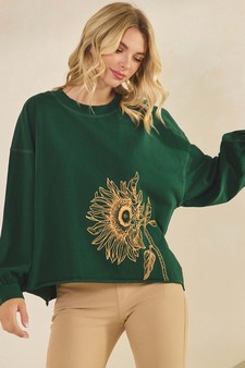 Women's Blooming Sunflower Graphic Long Sleeve Cotton Top style 4