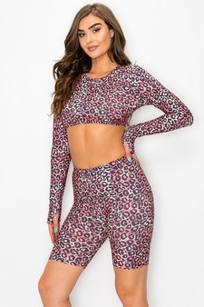 Women’s Casual Days Pink Leopard Print Biker Shorts Set style 2