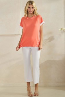 Women's Soft Cotton Two Tone T-shirt with Contrast Seam style 5