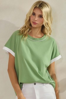 Women's Soft Cotton Two Tone T-shirt with Contrast Seam style 4