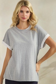 Women's Soft Cotton Two Tone T-shirt with Contrast Seam style 4