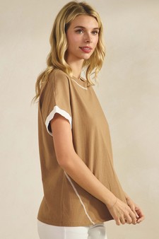 Women's Soft Cotton Two Tone T-shirt with Contrast Seam style 3