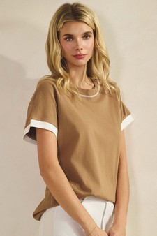 Women's Soft Cotton Two Tone T-shirt with Contrast Seam style 4