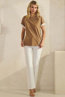 Women's Soft Cotton Two Tone T-shirt with Contrast Seam style 5