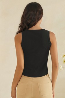 Cotton Rib Scoop Neck Seam Detail Cropped Tank style 2