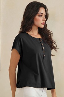 ETA 04/30/26 - Split Neck Button Accent Premium Cotton Top style 3