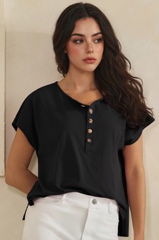 ETA 04/30/26 - Split Neck Button Accent Premium Cotton Top
