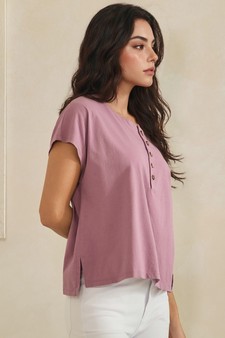 ETA 04/30/26 - Split Neck Button Accent Premium Cotton Top (XL only) style 3