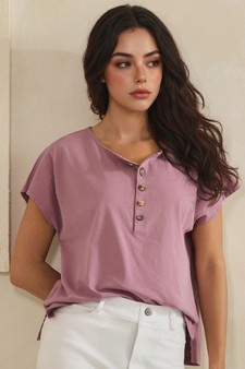 ETA 04/30/26 - Split Neck Button Accent Premium Cotton Top (XL only) style 4