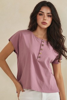 ETA 04/30/26 - Split Neck Button Accent Premium Cotton Top