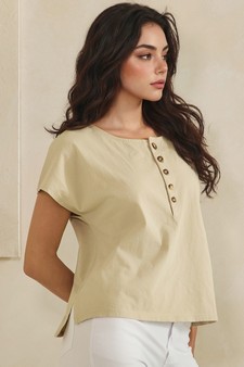 ETA 04/30/26 - Split Neck Button Accent Premium Cotton Top style 3