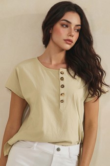 ETA 04/30/26 - Split Neck Button Accent Premium Cotton Top style 4