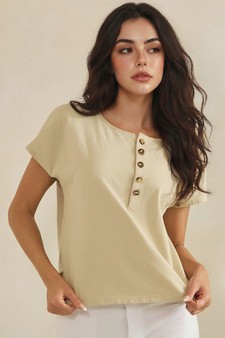 ETA 04/30/26 - Split Neck Button Accent Premium Cotton Top