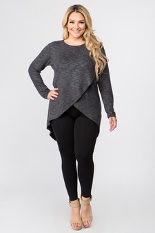 Women's Faux Wrap Space-Dye Knit Tunic Top style 5