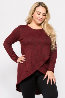 Women's Faux Wrap Space-Dye Knit Tunic Top style 2
